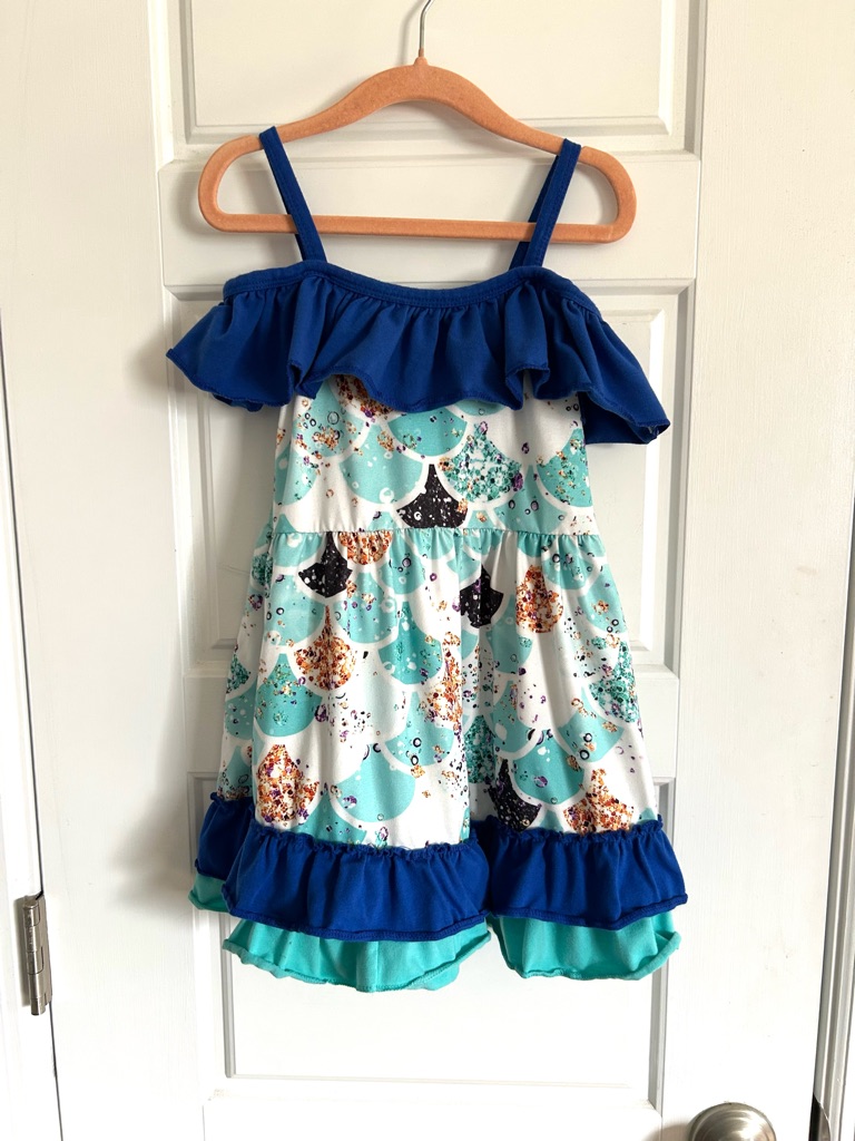 Boutique Mermaid Scale Twirl Dress 4t Teal Blue Ruffle Summer Sundress